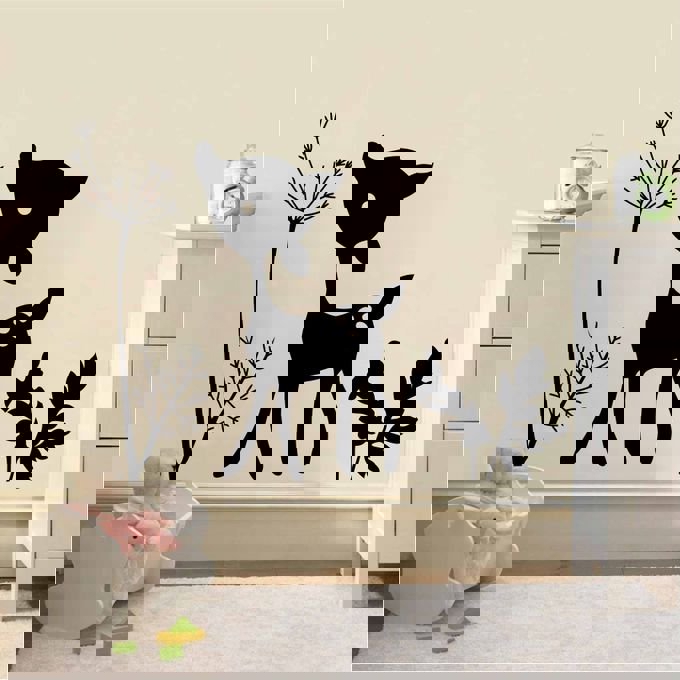 طرح آهو بچه گانه حنایی، دکور اتاق کودک مناسب برای استفاده در دستگاه های cnc چوب و cnc لیزر - laser cut baby fawn deer animal nursery baby room decor