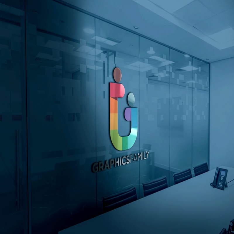 فایل موکاپ لوگوی سه بعدی پنجره شیشه ای - 3D Glass Window Logo Mockup