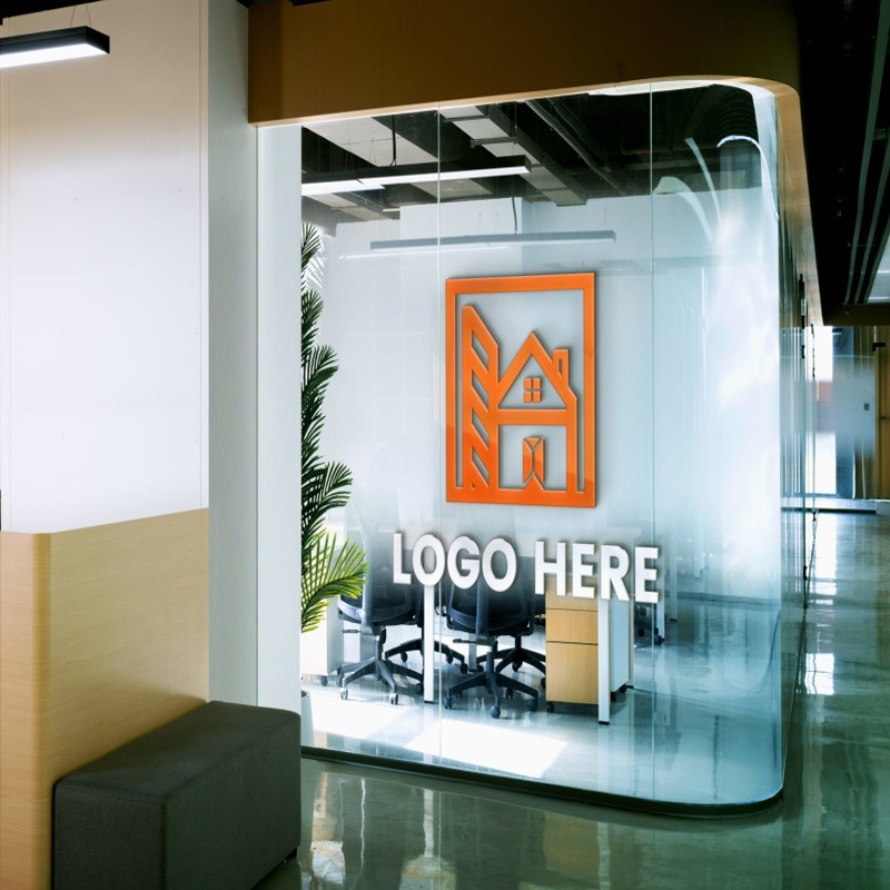 فایل موکاپ لوگو سه بعدی پنجره شیشه ای PSD - 3D Glass Window PSD Logo Mockup