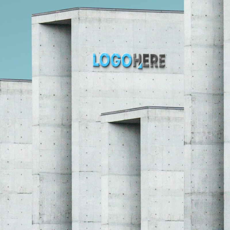 فایل موکاپ لوگوی سه بعدی براق ساختمان - 3D Glossy Logo Building Mockup