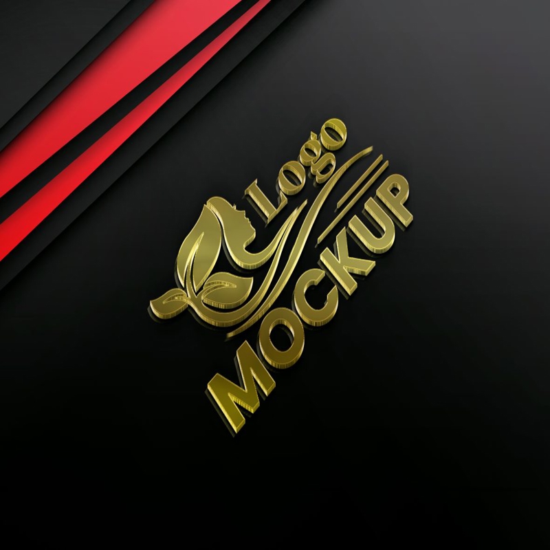 فایل موکاپ لوگوی سه بعدی طلایی متالیک روی زمینه مشکی - 3D Gold metallic logo mockup on Black Background