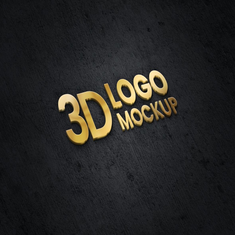 فایل موکاپ لوگوی سه بعدی طلایی فلزی روی دیوار مشکی - 3D Golden Metal logo Mockup on Black Wall