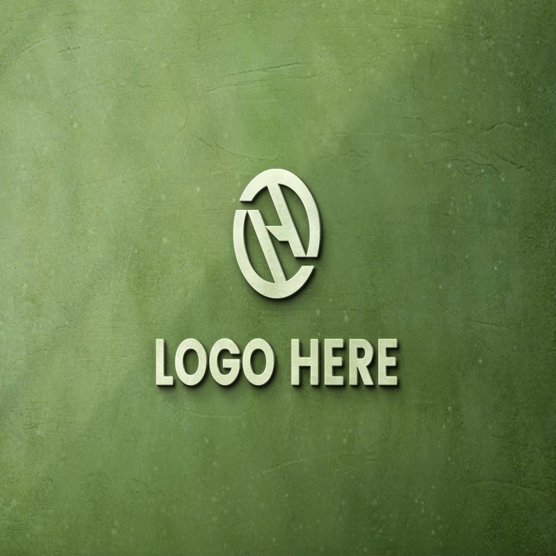 فایل موکاپ لوگوی سه بعدی روی دیوار سبز - 3D Logo Mockup on Green Wall