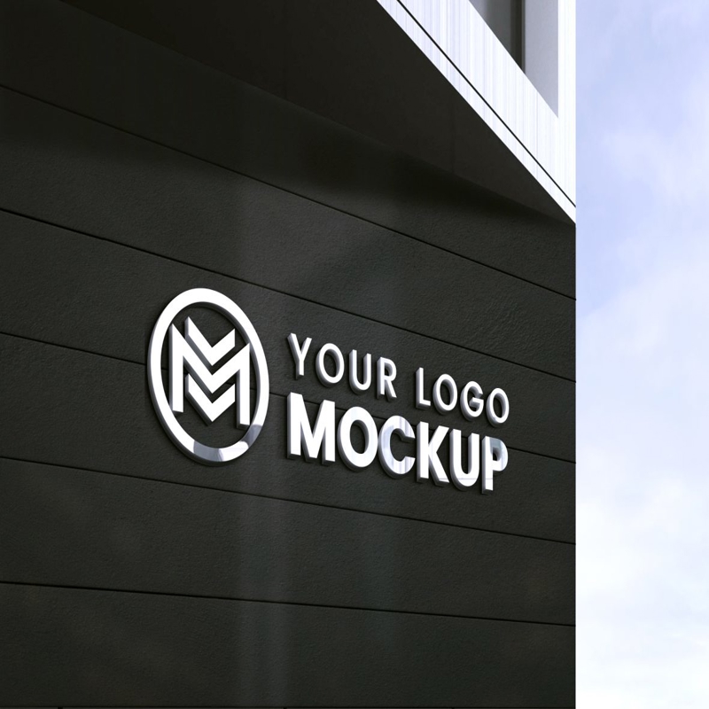 فایل موکاپ لوگو سه بعدی با دیوار مشکی - 3D Logo Mockup With Black Wall