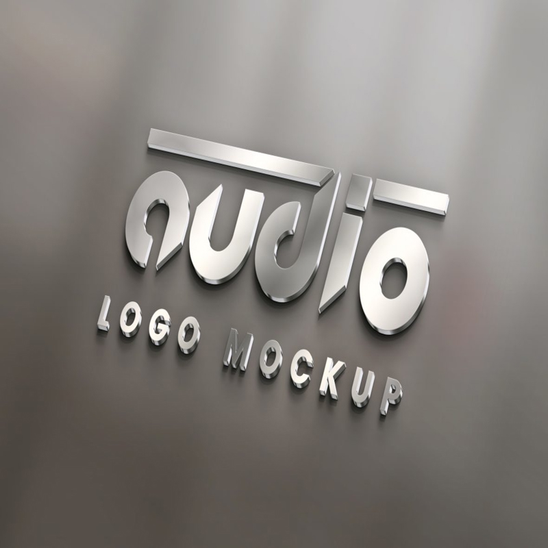 فایل موکاپ لوگوی فلزی سه بعدی با افکت های شیشه ای - 3D Metal Logo Mockup with Glass effects