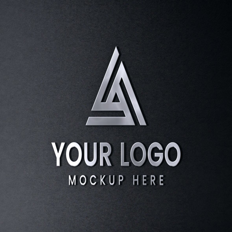 فایل موکاپ لوگوی فلزی سه بعدی روی سطح دیوار مشکی - 3D metallic Logo mockup on Black Wall Surface