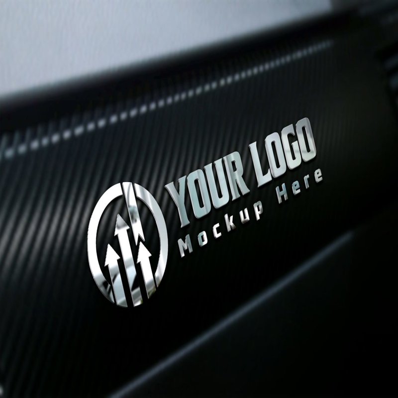 فایل موکاپ لوگوی نقره‌ای سه‌بعدی روی فیبر کربن - 3D Silver Logo Mockup on Carbon Fiber