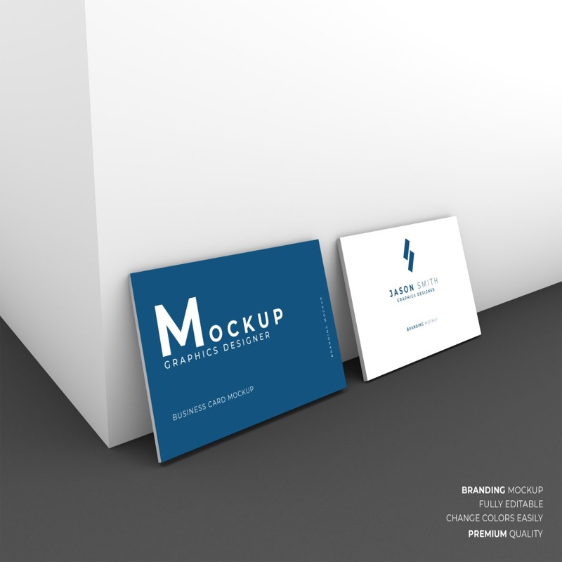 فایل موکاپ کارت ویزیت دیواری سه بعدی - 3D Wall Business Card Mockup