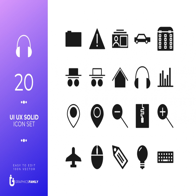 فایل 20 مجموعه آیکون یکپارچه UI UX (SVG) - 20 UI UX Solid Icon Set (SVG)