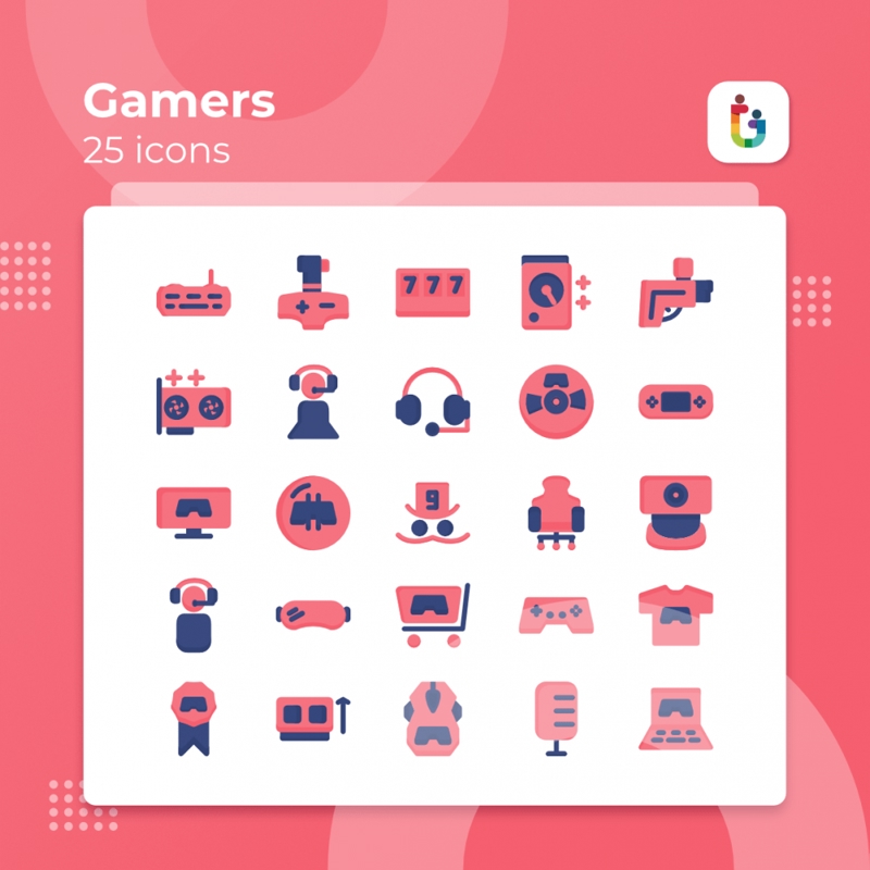 فایل ۲۵ آیکون مفهومی گیمرها - 25 Gamers Concept Icons
