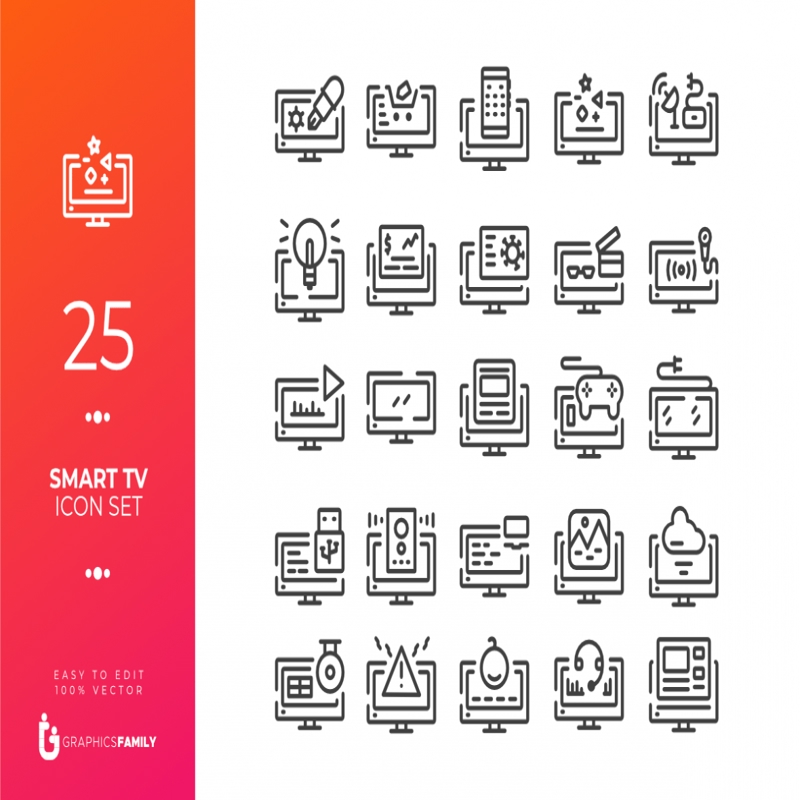 فایل مجموعه آیکون‌های تلویزیون هوشمند ۲۵ تایی - 25 Smart TV Icon Set