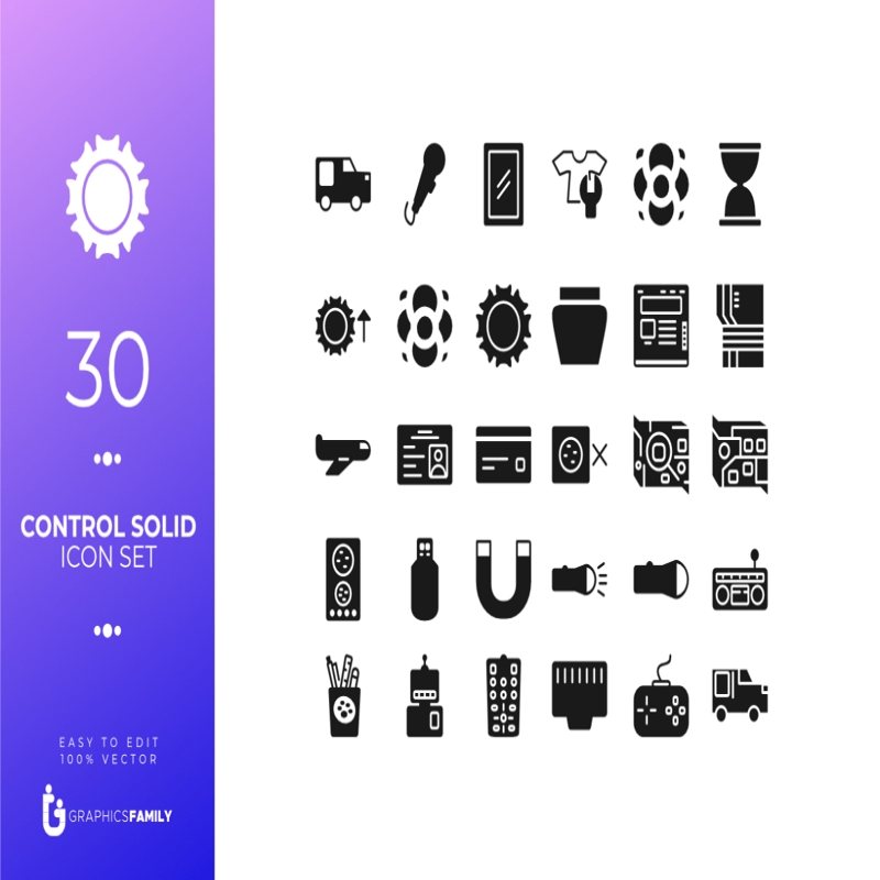 فایل 30 مجموعه آیکون کنترلی با سبک یکپارچه (SVG) - 30 Control Icon Set Solid Style (SVG)