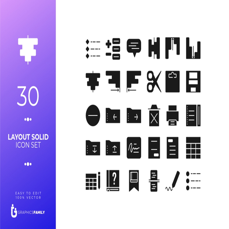 فایل مجموعه ۳۰ آیکون جامد با طرح‌بندی - 30 Layout Solid Icon Set