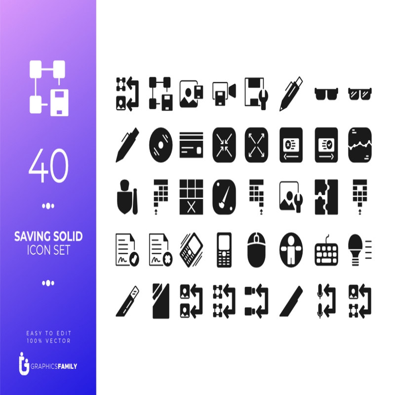 فایل 40 مجموعه آیکون جامد در حال ذخیره - 40 Saving Solid Icon Set