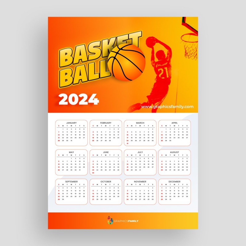 فایل تقویم دیواری عمودی ورزش بسکتبال 2024 - 2024 Basketball sport wall vertical calendar