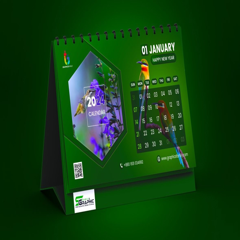 فایل طراحی تقویم رومیزی سبز ۲۰۲۴ - 2024 Green Desk Calendar Design
