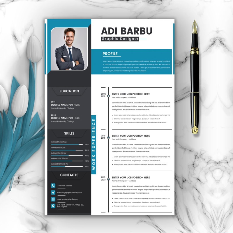 فایل الگوی رزومه آدی باربو - Adi Barbu Resume Template