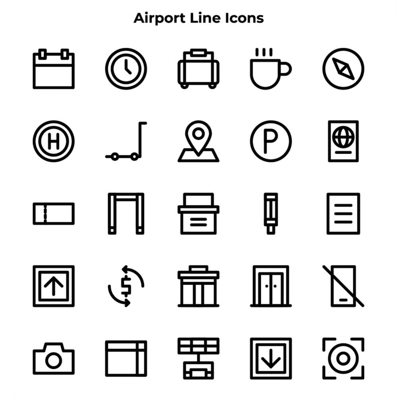 فایل آیکن‌های فرودگاه با سبک رئوس مطالب - Airport Icons with Outline Style