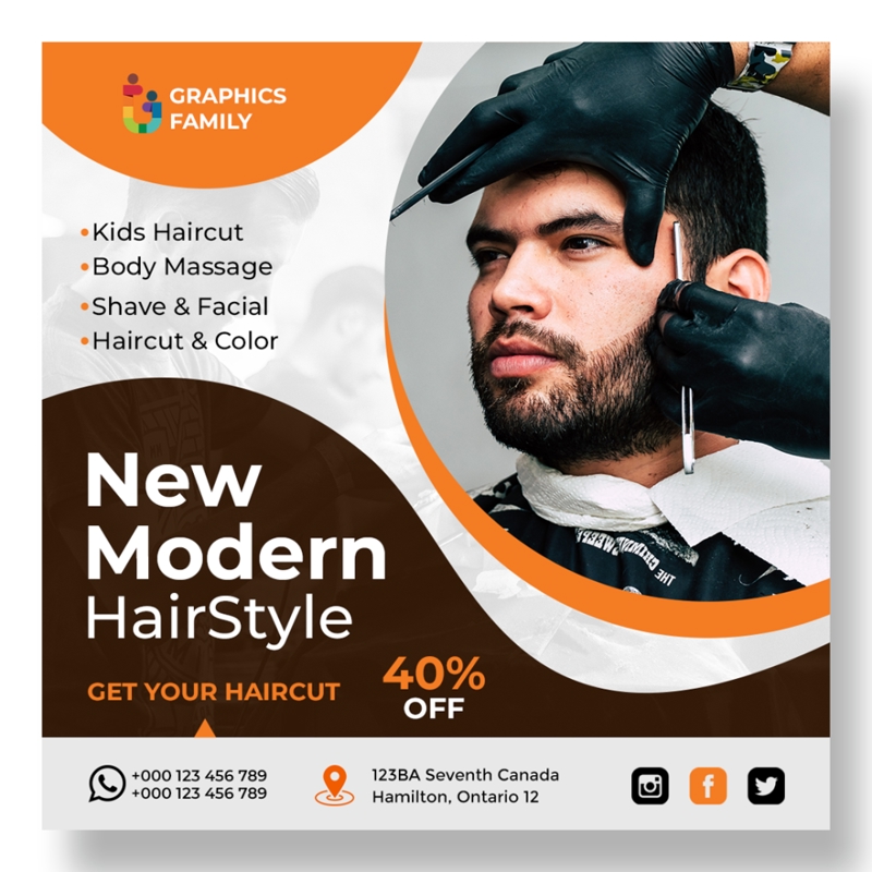 فایل طراحی بنر شبکه‌های اجتماعی و پست اینستاگرام آرایشگاه مردانه - Barber Shop Social Media Banner & Instagram Post Design
