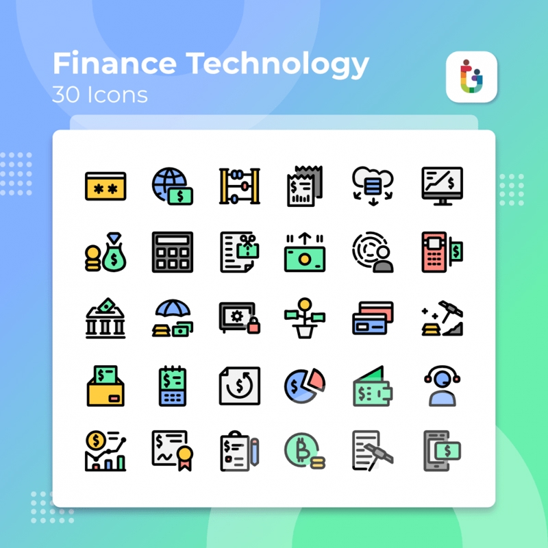 فایل بهترین مجموعه آیکون‌های فناوری مالی - Best Finance Technology Icon Set