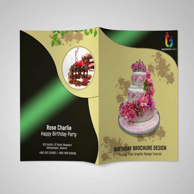فایل طرح PSD بروشور دو لت رویداد تولد - Birthday Event Bi Fold PSD Brochure Design