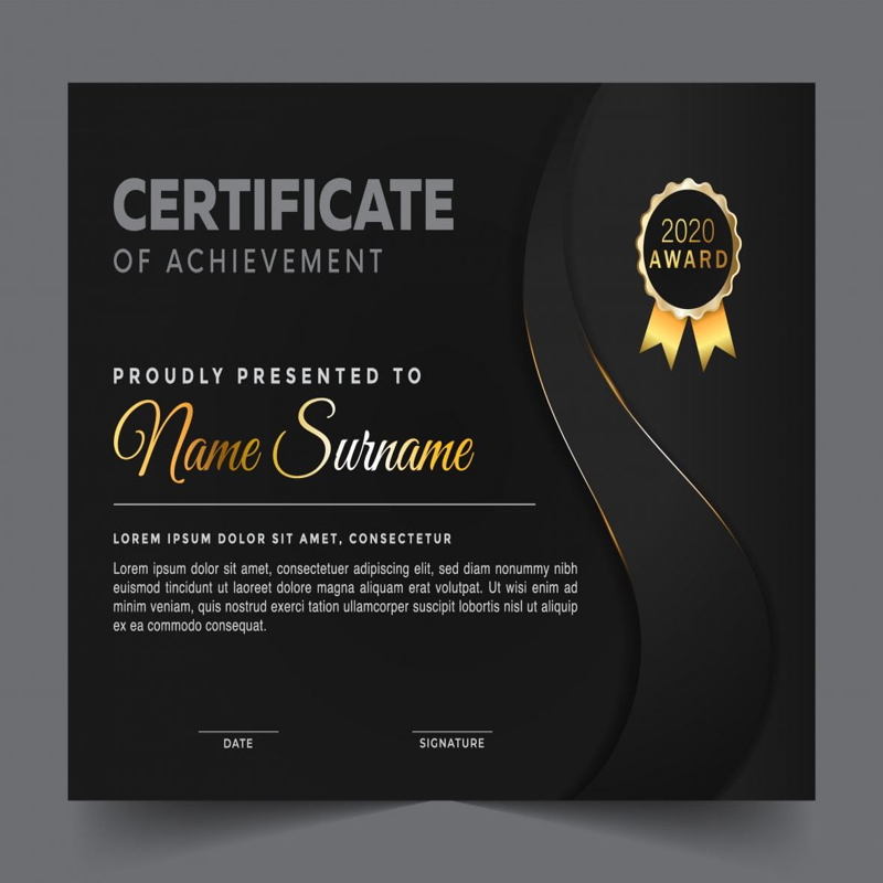 فایل طراحی قالب گواهی چند منظوره سیاه و طلایی - Black and gold multipurpose certificate template design