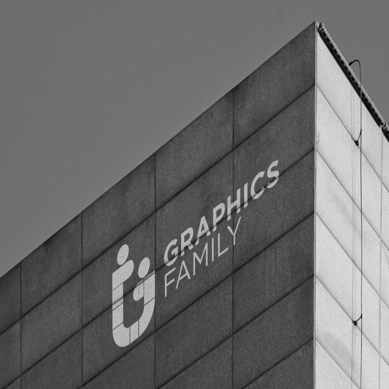 فایل موکاپ لوگو ساختمان سیاه و سفید - Black and White Building Logo Mockup