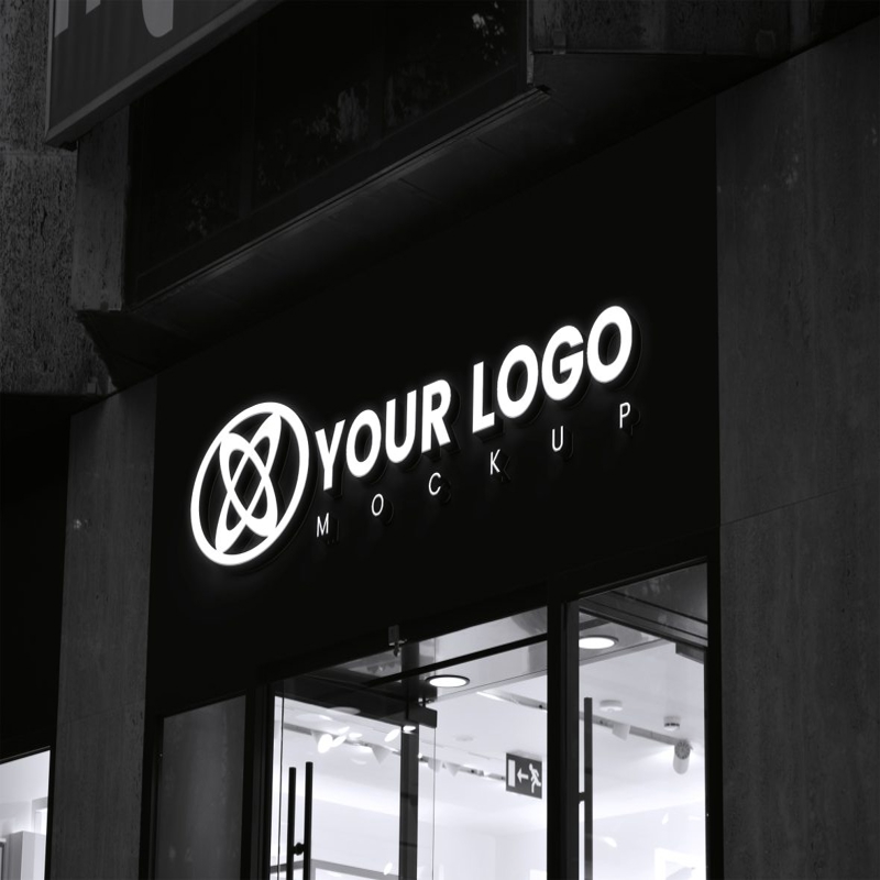 فایل موکاپ لوگو فروشگاه سیاه و سفید - Black and White Store Logo Mockup