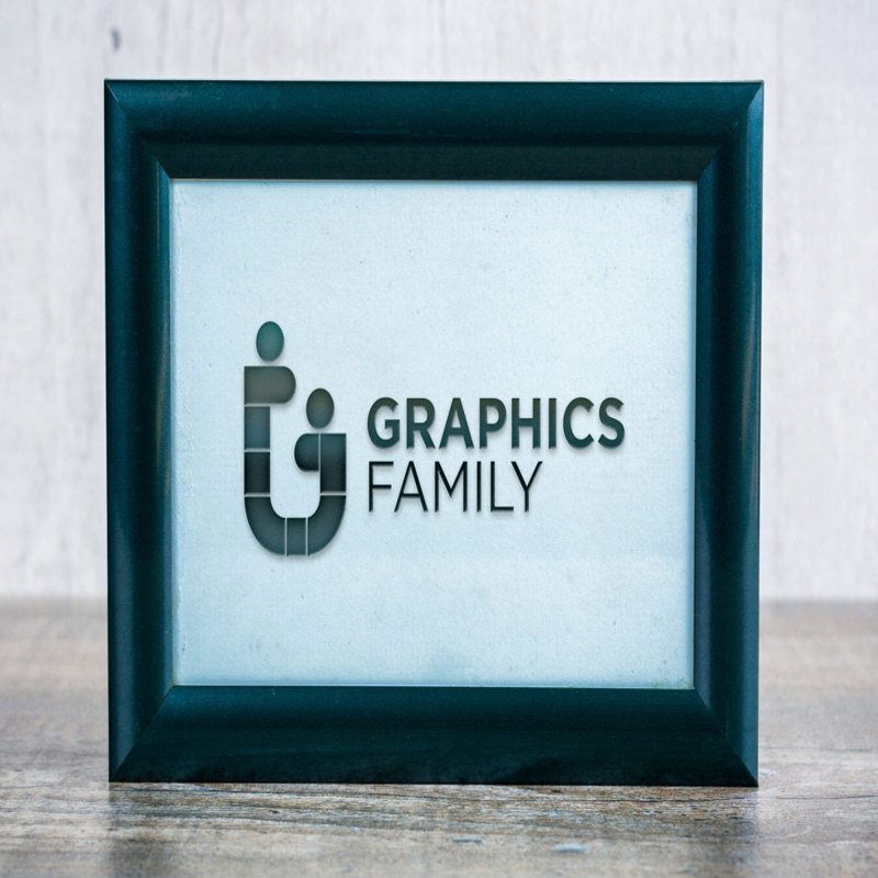 فایل موکاپ لوگو قاب برجسته مشکی - Black embossed Frame logo mockup