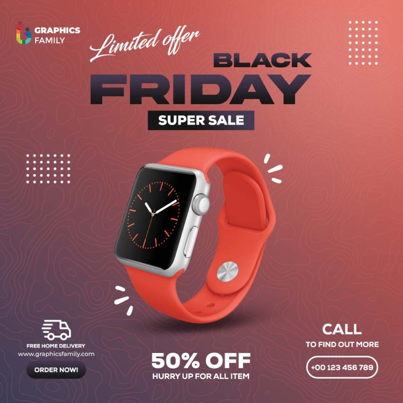 فایل طراحی بنر تخفیف جمعه سیاه برای پست اینستاگرام و شبکه‌های اجتماعی - Black Friday Sale Banner Design for Instagram Post and Social Media