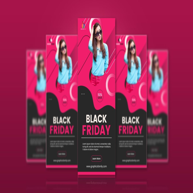 فایل طراحی بنر رول آپ فروش ویژه جمعه سیاه - Black Friday Sale Roll Up Banner Design