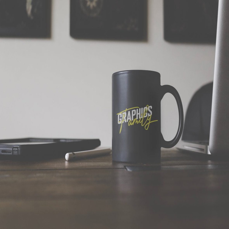 فایل ماک‌آپ فنجان قهوه مشکی مات - Black Matte Coffee Cup Mockup