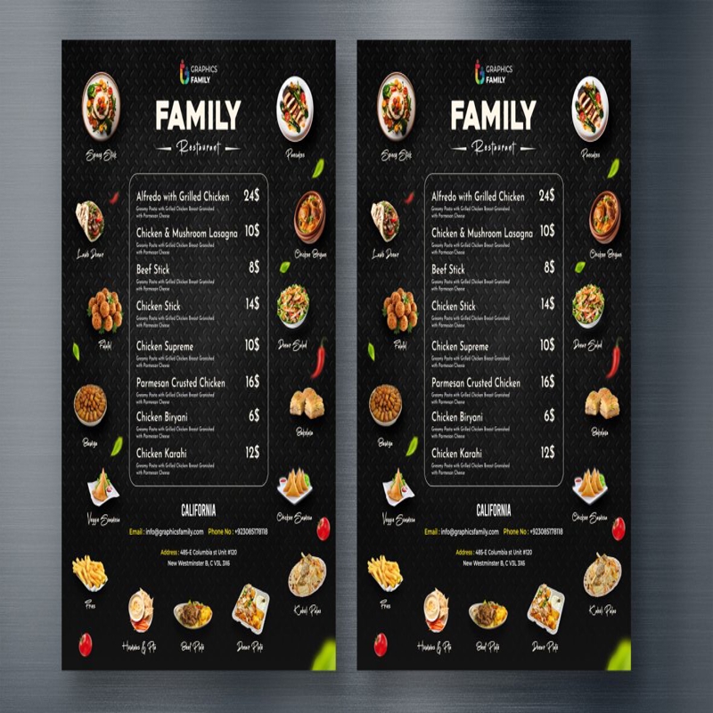فایل طراحی منوی غذای رستوران سیاه - Black Restaurant Food Menu Design