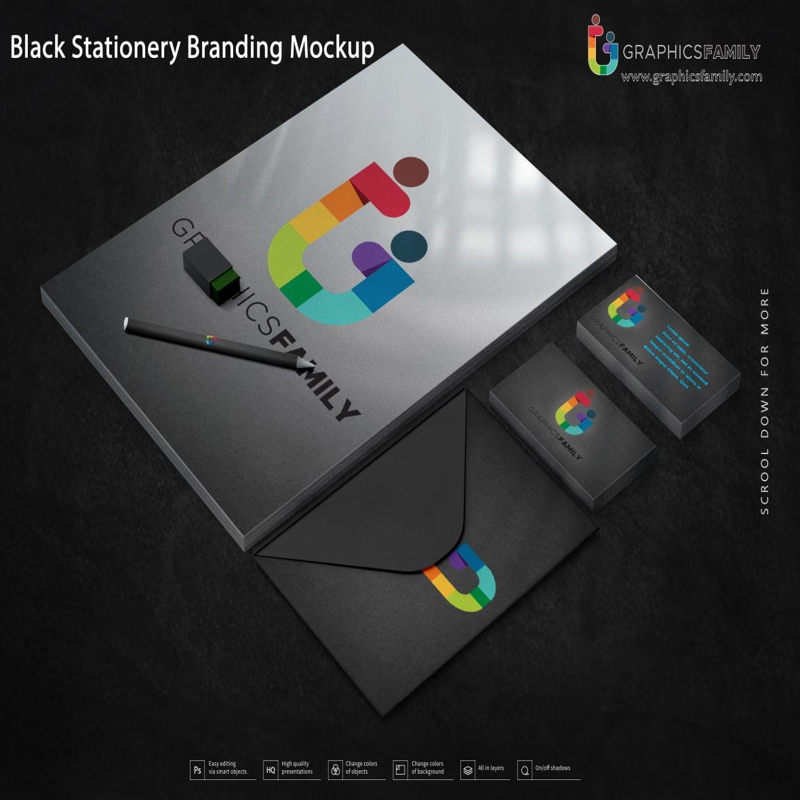 فایل موکاپ برند لوازم التحریر مشکی - Black Stationery Branding Mockup
