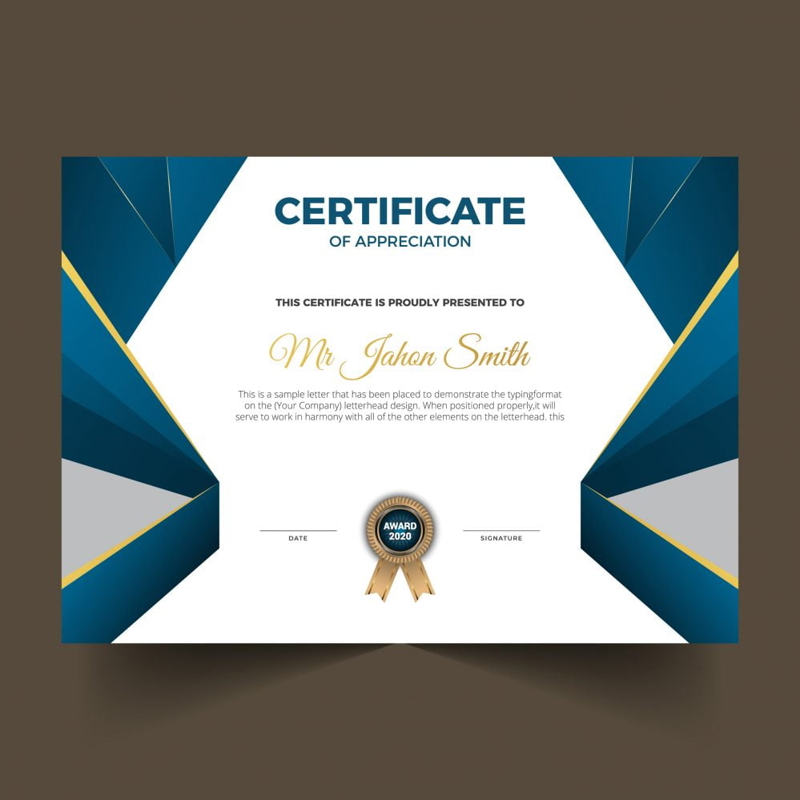 فایل طراحی گواهینامه آبی به سبک حرفه ای - Blue certificate design in professional style