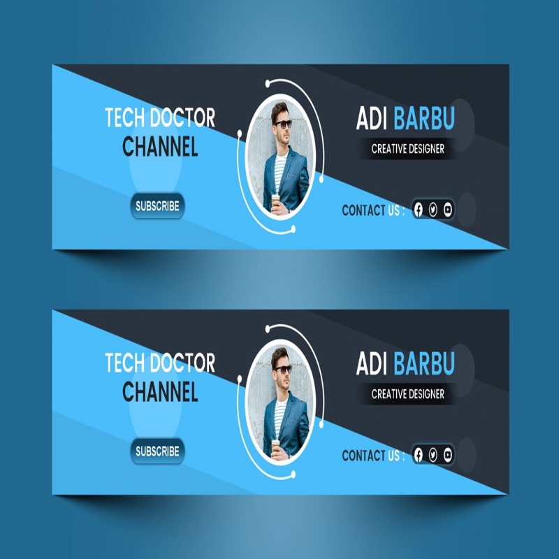 فایل طراحی هنری کانال یوتیوب آبی - Blue YouTube Channel Art Design