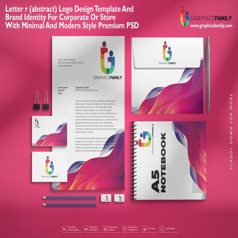 فایل هویت برند برای شرکت یا فروشگاه با سبک مینیمال و مدرن Premium PSD - Brand identity for corporate or store with minimal and modern style Premium PSD