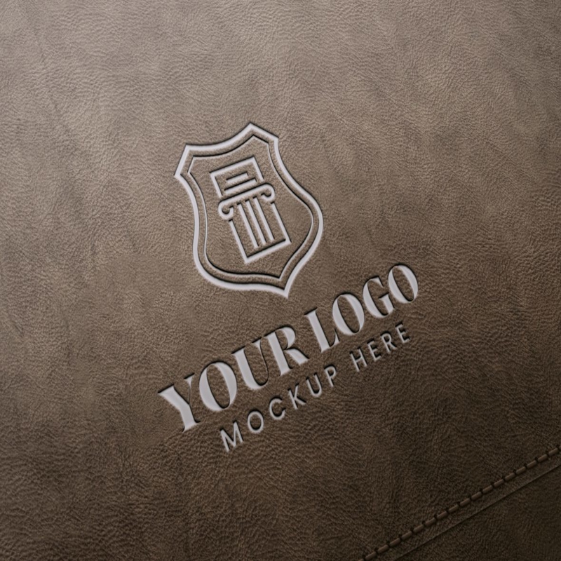فایل موکاپ لوگو مهر چرمی قهوه‌ای - Brown leather stamp logo mockup