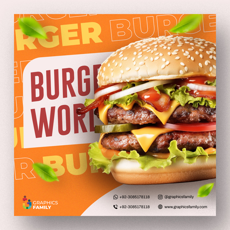 فایل طراحی پست فست فود برگر در فتوشاپ - Burger Fast Food Post Design in Photoshop