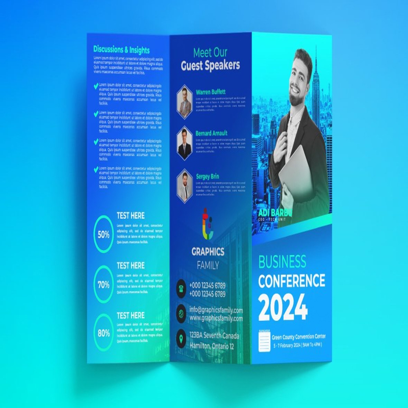 فایل کنفرانس تجاری ۲۰۲۴ طراحی سه‌گانه - Business Conference 2024 Trifold Design