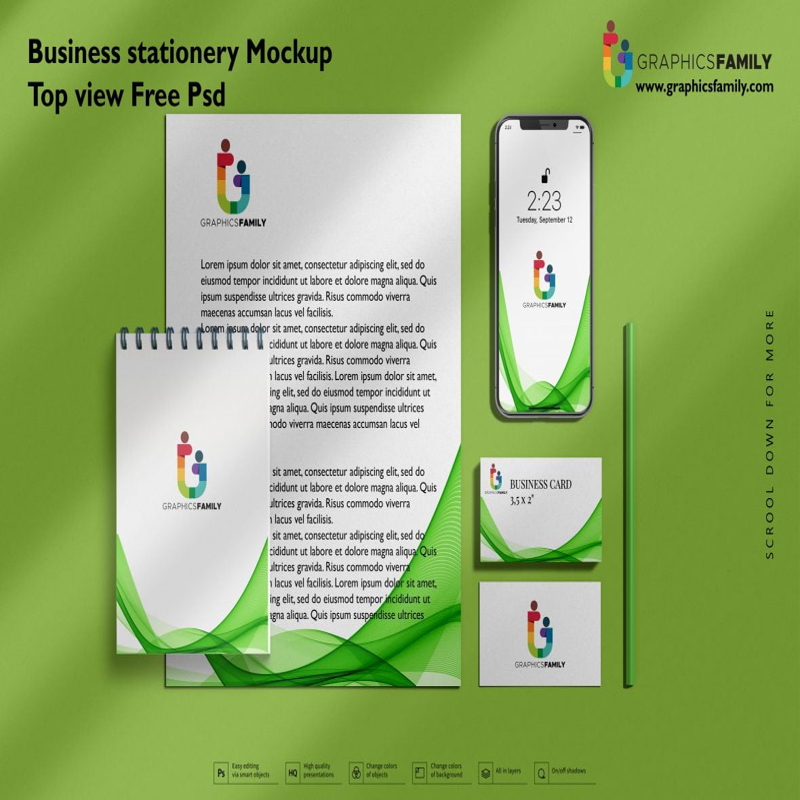 فایل طرح توجیهی لوازم التحریر تجاری نمای بالا PSD - Business Stationery Mock-Up Top View PSD