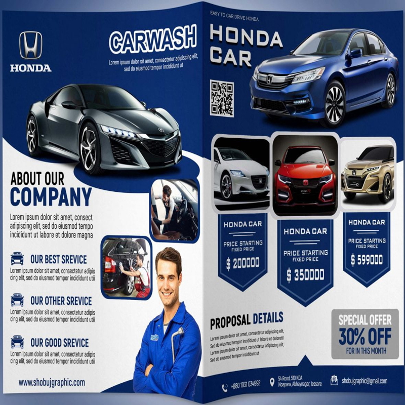 فایل قالب طراحی بروشور دو لت حرفه ای شرکت خودرو در فتوشاپ - Car Company Professional Bi Fold Brochure Design Template in Photoshop
