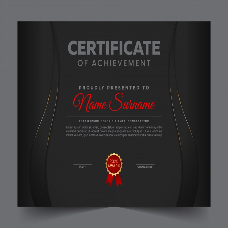 فایل قالب حرفه ای تقدیرنامه مشکی - Certificate of appreciation black professional template