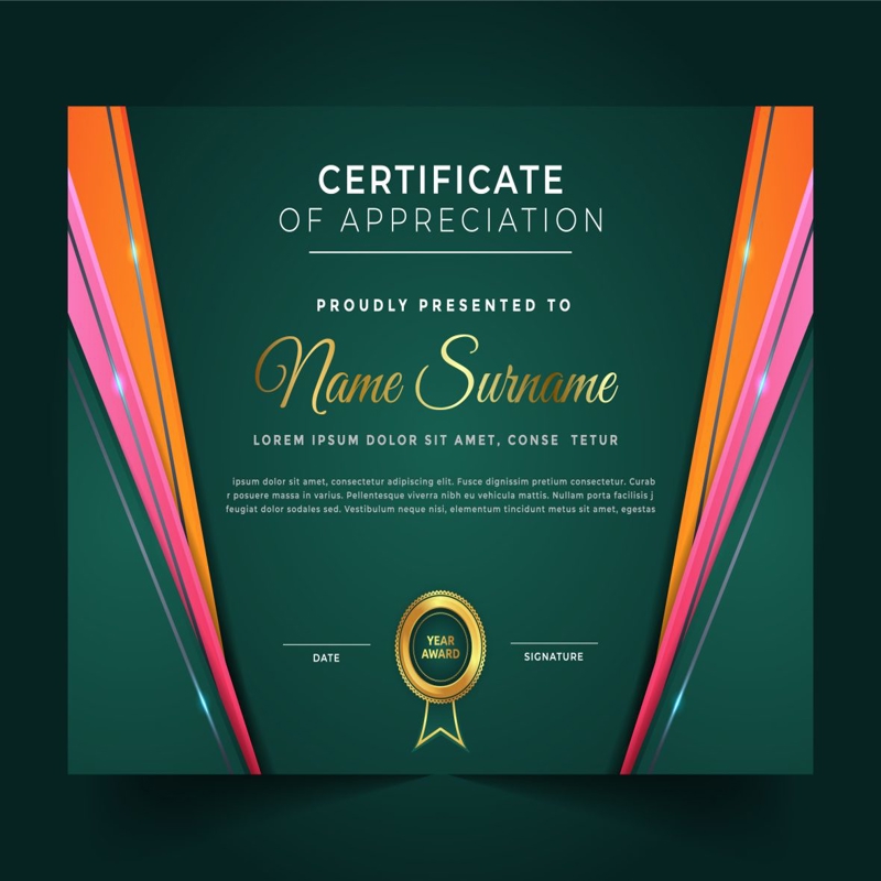 فایل قالب گواهی با اشکال هندسی رنگارنگ - Certificate Template with Colorful Geometric Shapes