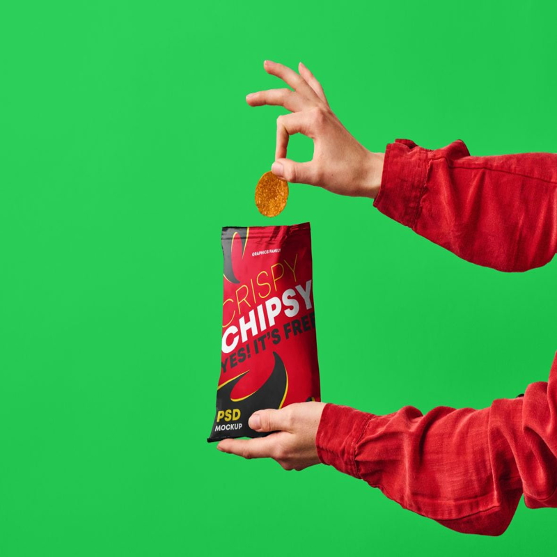 فایل ماکت طراحی کیسه چیپس - Chips Bag design mockup