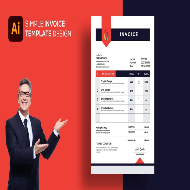 فایل قالب فاکتور تمیز و حرفه‌ای - Clean & Professional Invoice Template