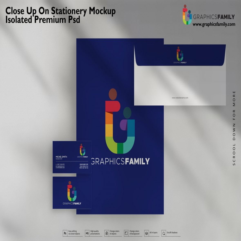 فایل نمای نزدیک از موکاپ لوازم التحریر، PSD پریمیوم و جدا شده - Close up on Stationery Mockup Isolated Premium PSD