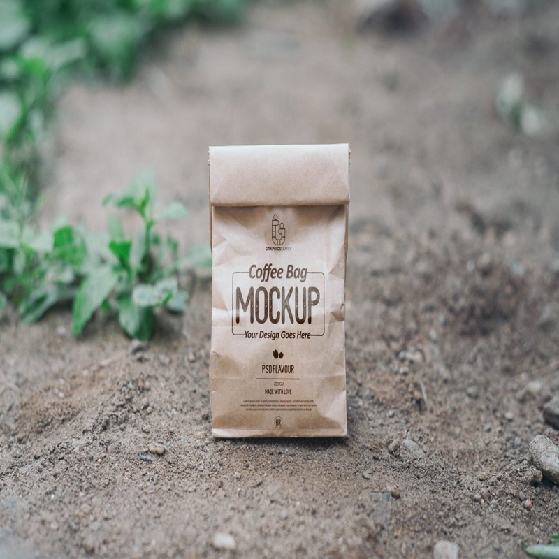 فایل ماکت کاغذی کیسه قهوه - Coffee Bag Paper Mockup