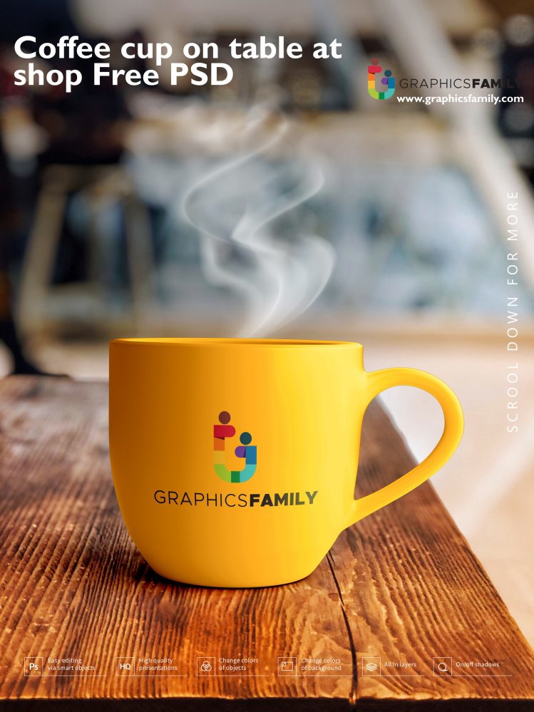فایل فنجان قهوه روی میز در فروشگاه PSD - Coffee cup on table at shop PSD