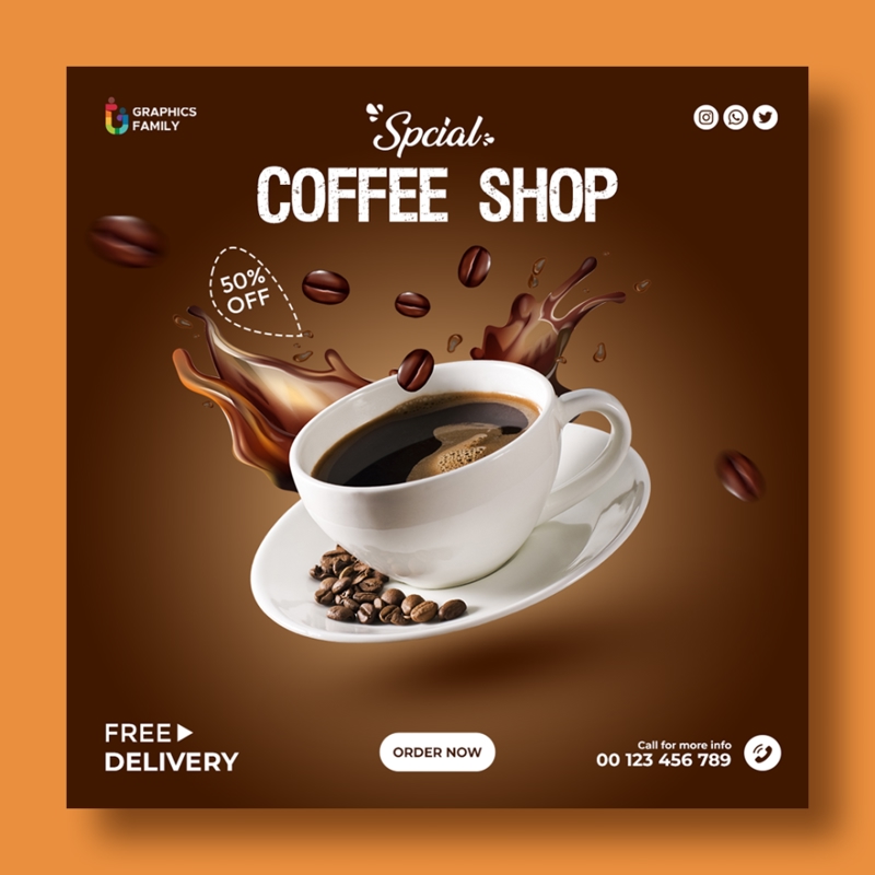 فایل قالب طراحی پست اینستاگرام کافی شاپ - Coffee Shop Instagram Post Design Template